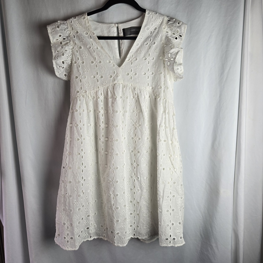 Code X Mode White Eyelet Dress Medium Pockets‎ Knee Length Coastal Femme Preppy